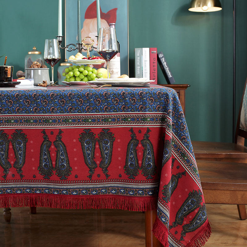 Red Tassel Boho Blooms Tablecloth