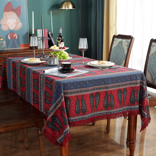 Red Tassel Boho Blooms Tablecloth