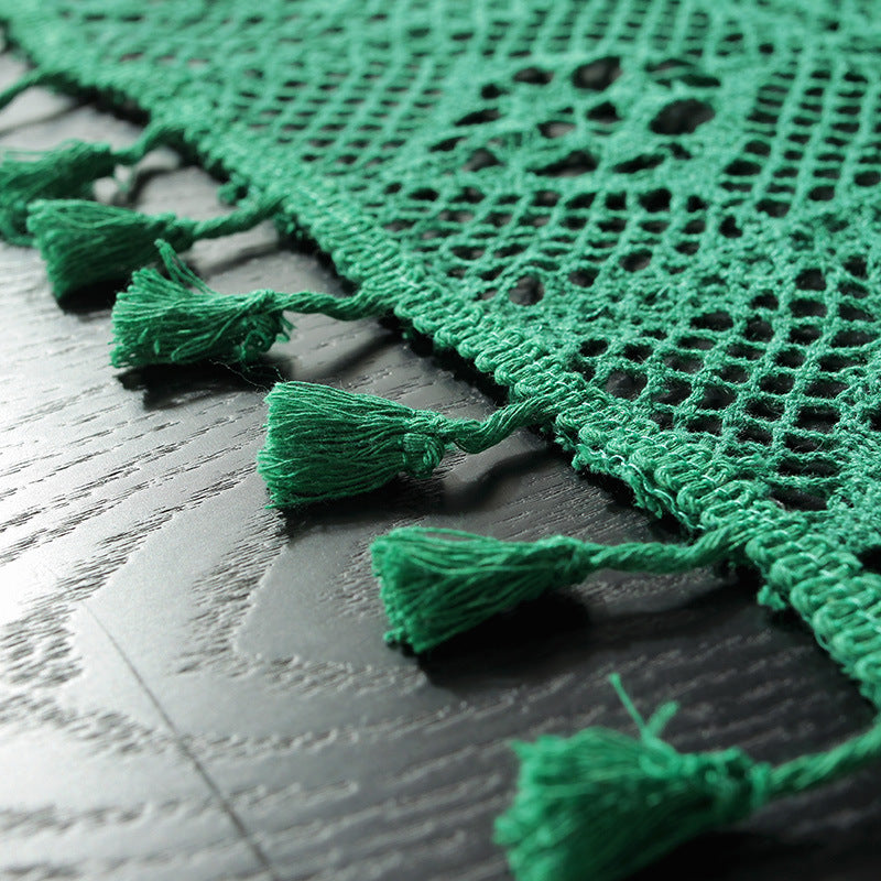 Vintage Dark Green Crochet Tablecloth