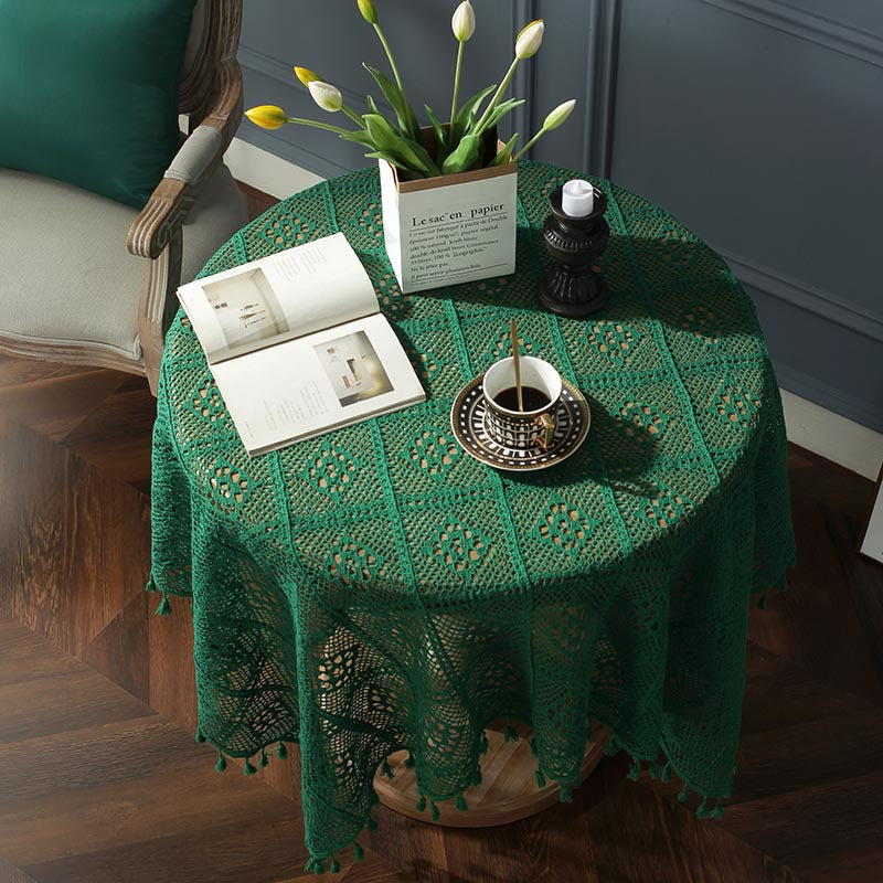 Vintage Dark Green Crochet Tablecloth