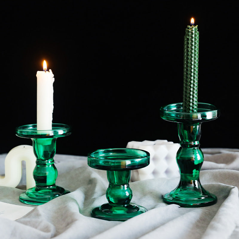 Elegant Green Glass Candle Holder