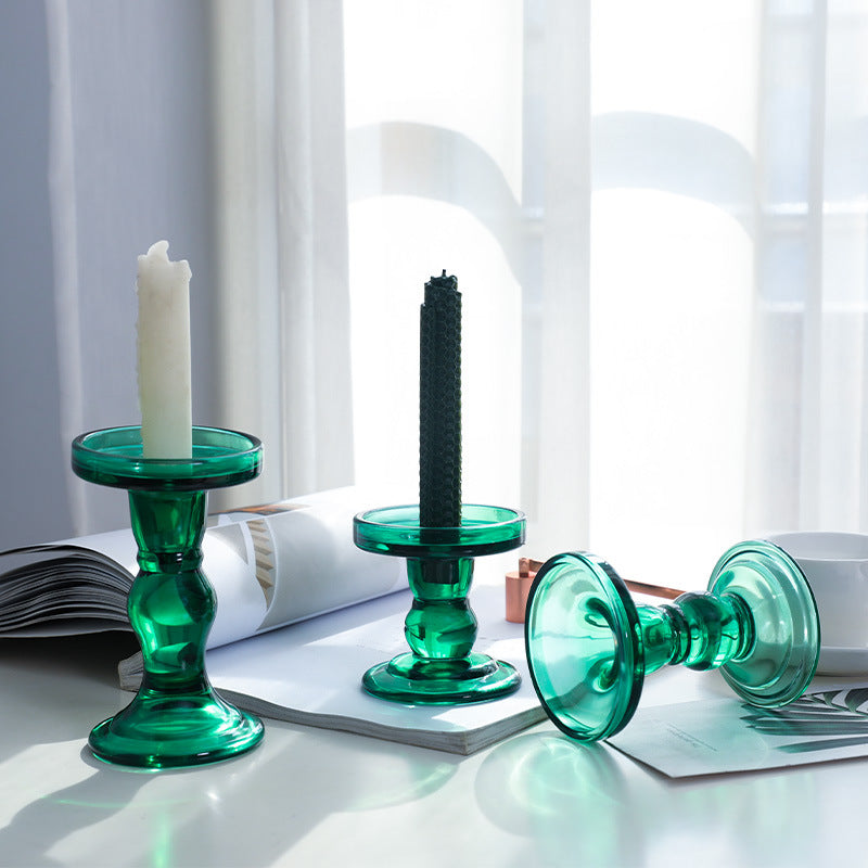 Elegant Green Glass Candle Holder