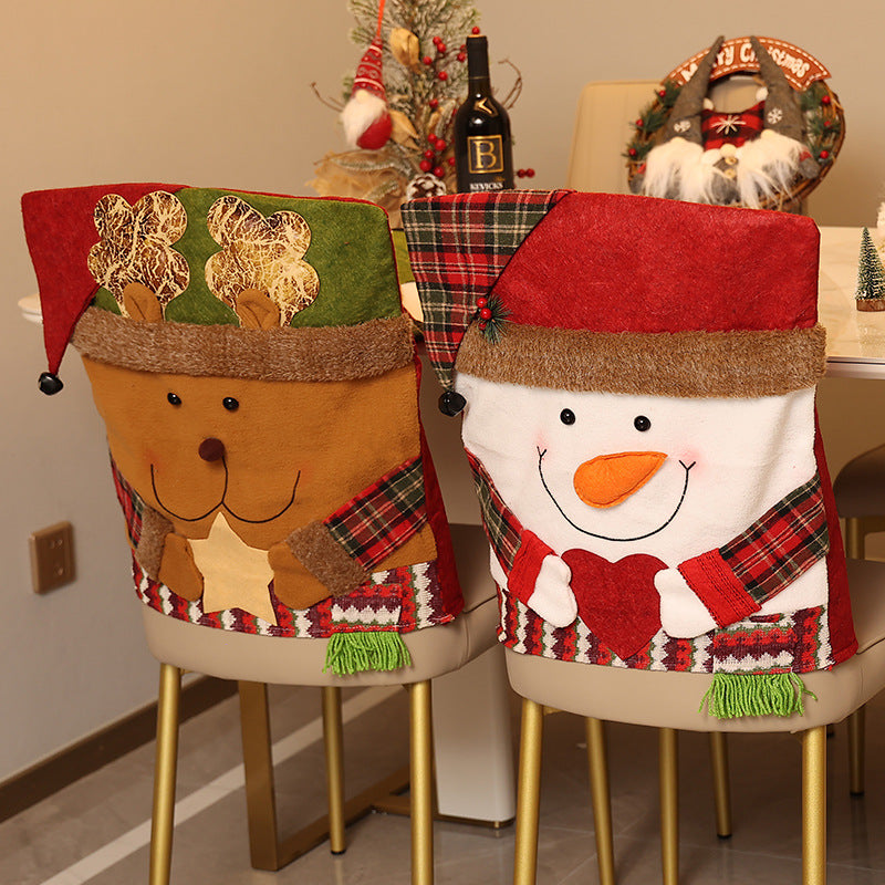 3D Santa Claus & Snowman Christmas Chair Back Cover