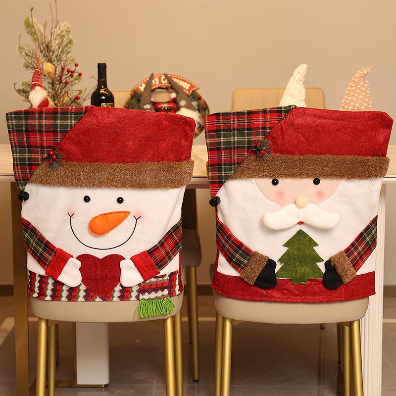 3D Santa Claus & Snowman Christmas Chair Back Cover