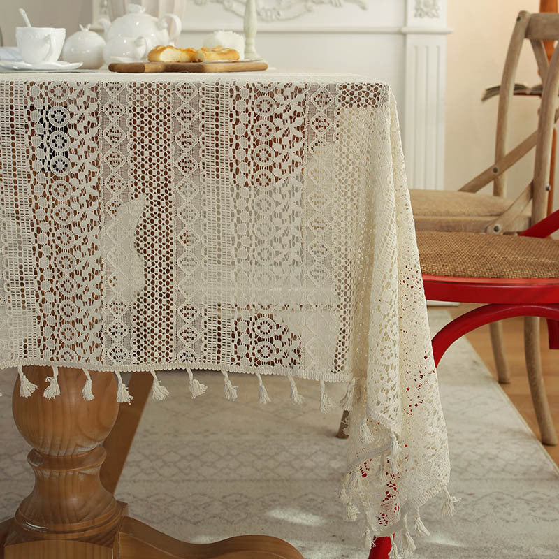 Vintage Crochet Tassel Lace Cotton Tablecloth