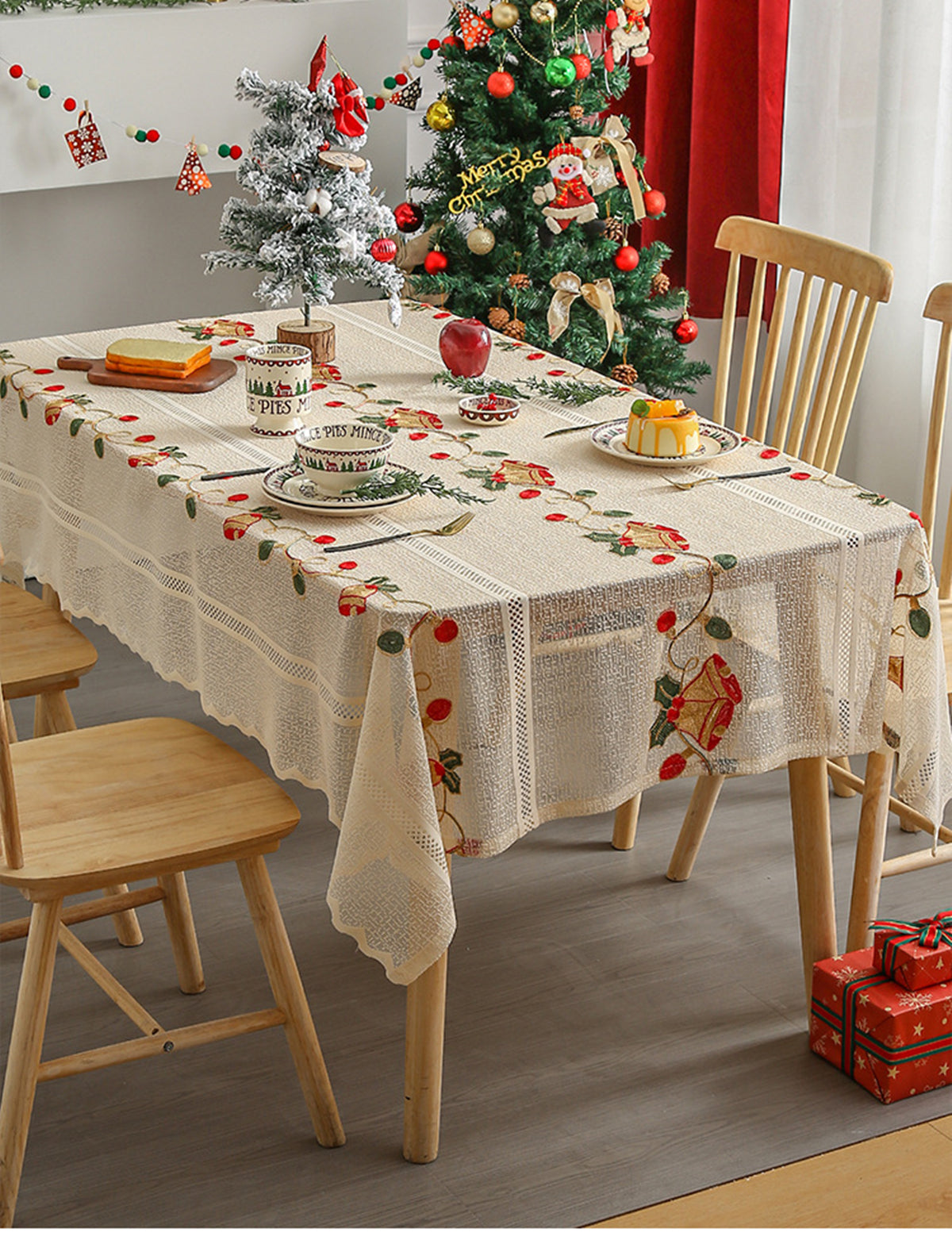 Christmas Bell Decoration Lace Tablecloth