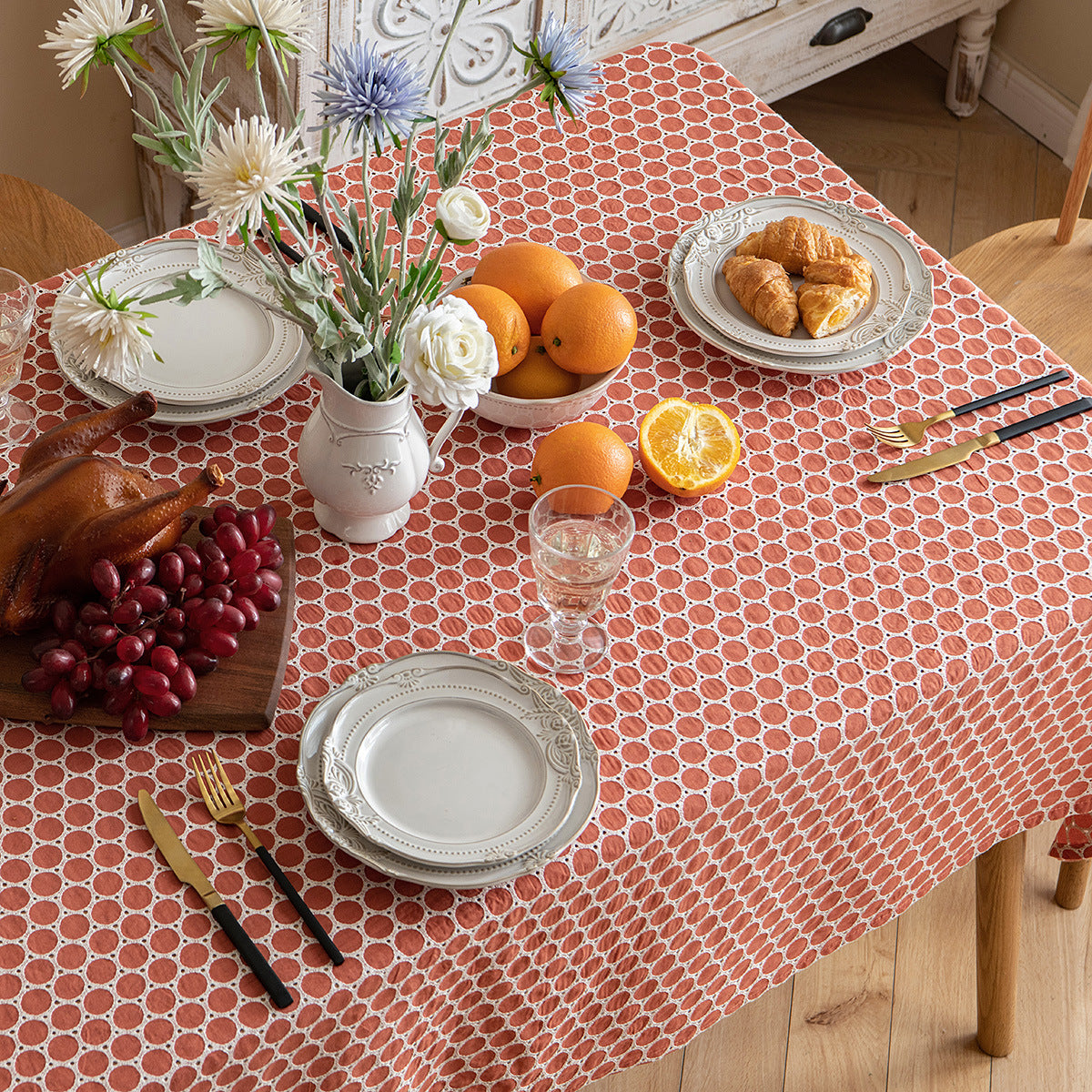 Cotton Linen Embroidered Tablecloth