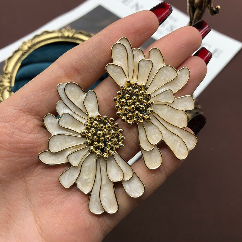 Elegant Enamel Flower Drop Earrings