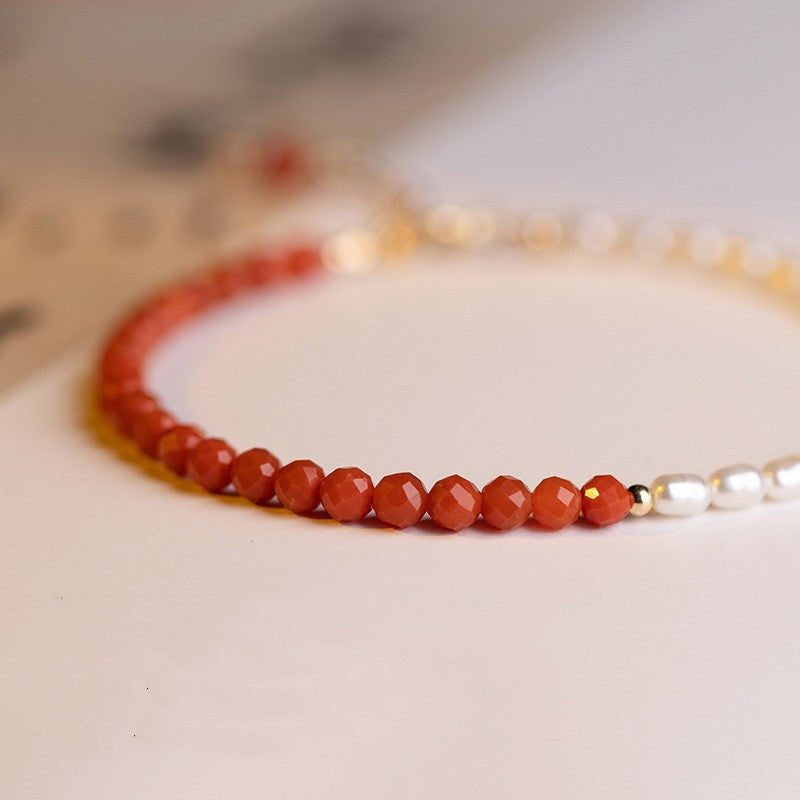 Natural Southern Red Agate Pearl Bracelet