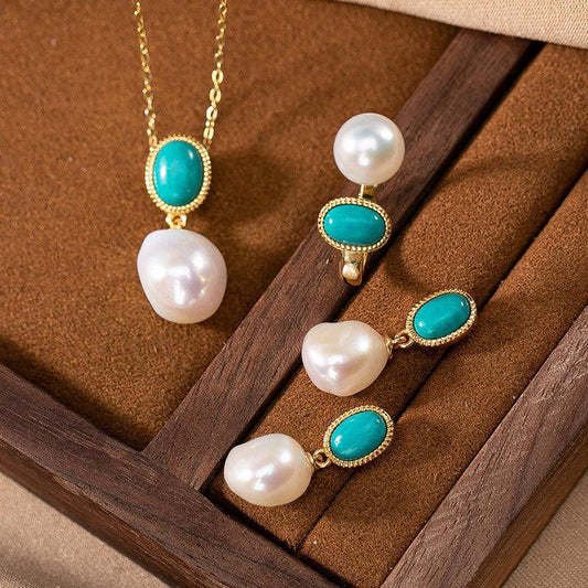 Pearl and Turquoise Luxury Jewelry Set - ozlvii