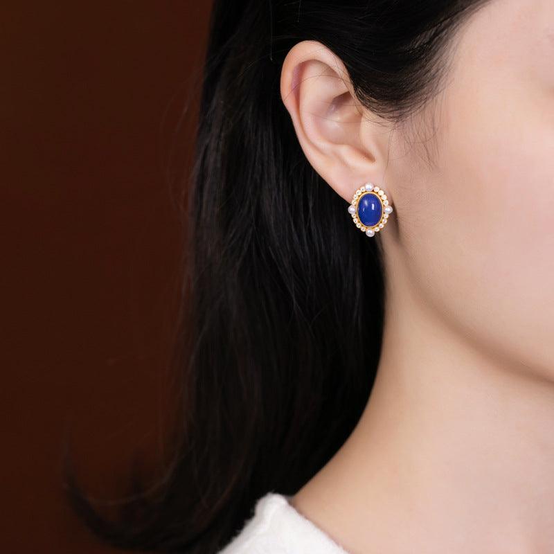 Lapis Lazuli Pearl Earrings - ozlvii
