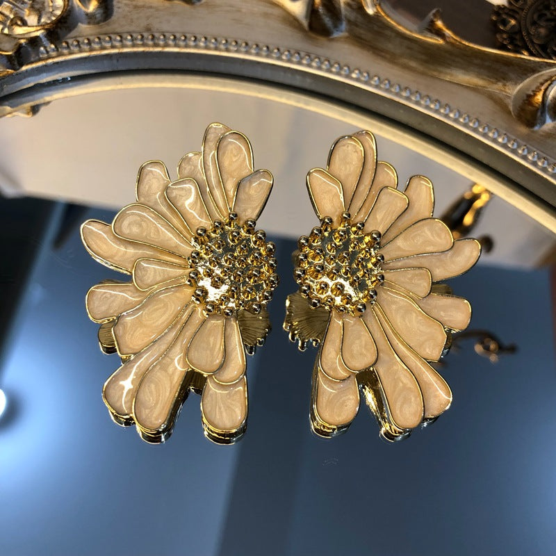 Elegant Enamel Flower Drop Earrings