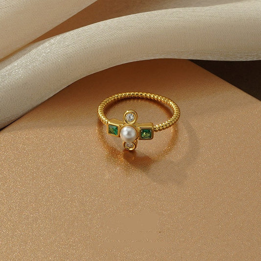 14K Green Zircon Pearl Ring