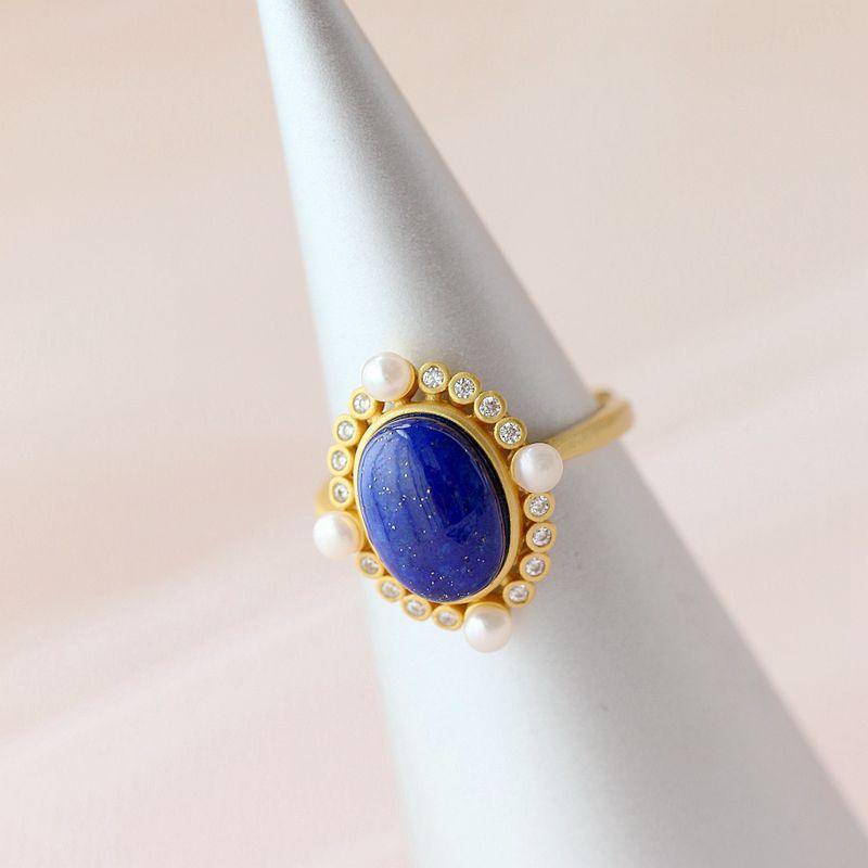 Blue Goldstone Pearl Ring - ozlvii