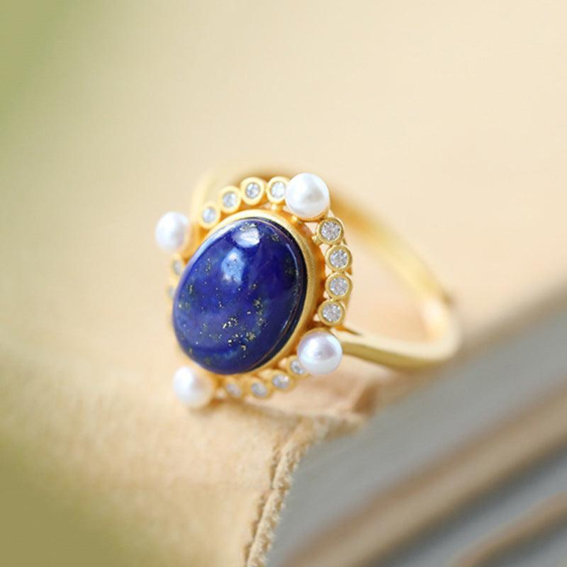 Blue Goldstone Pearl Ring - ozlvii
