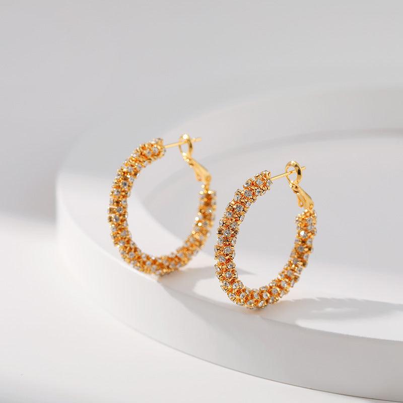 Gold Zircon Hoop Earrings - ozlvii