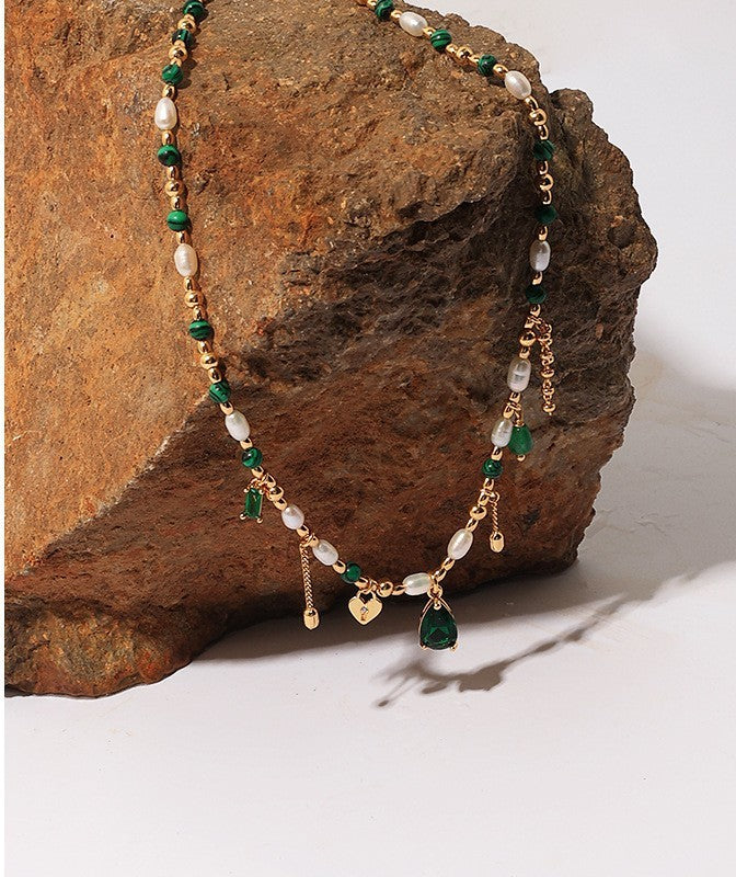 Natural Emerald Pearl Necklace