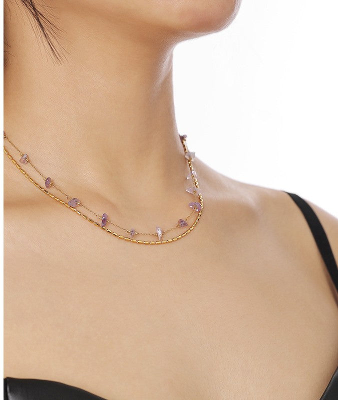 Purple Natural Stone Chain Necklace