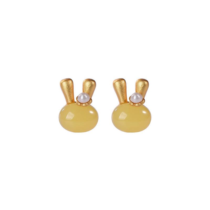 Natural Beeswax Pearl Rabbit Stud Earrings - ozlvii