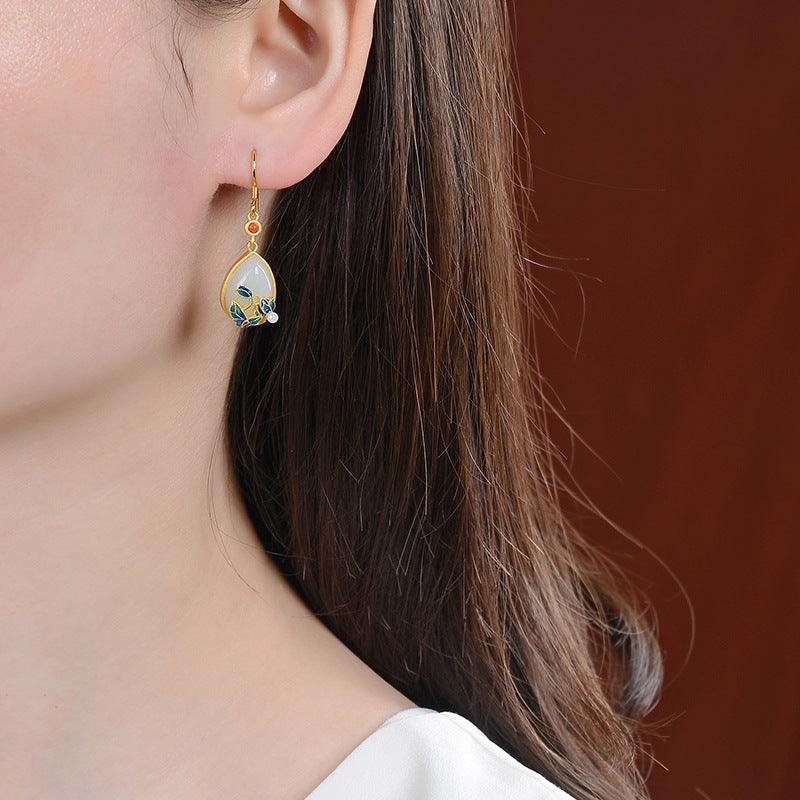 Cloisonné Enamel Jadeite Earrings - ozlvii