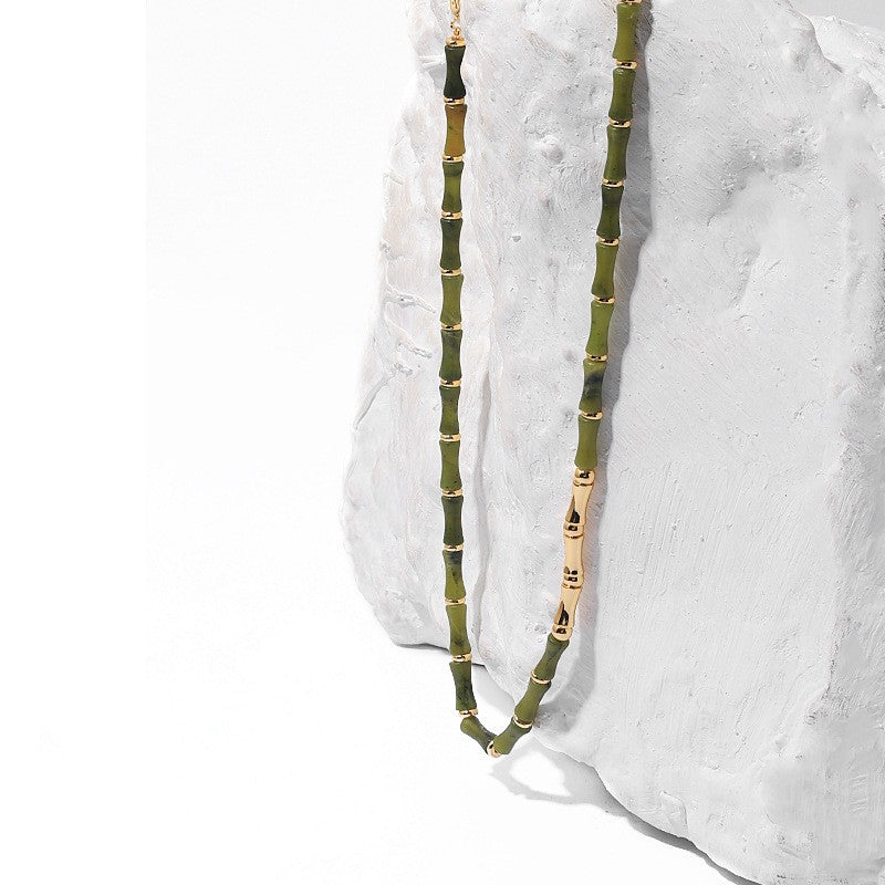 Green Bamboo Node Natural Jade Clavicle Chain