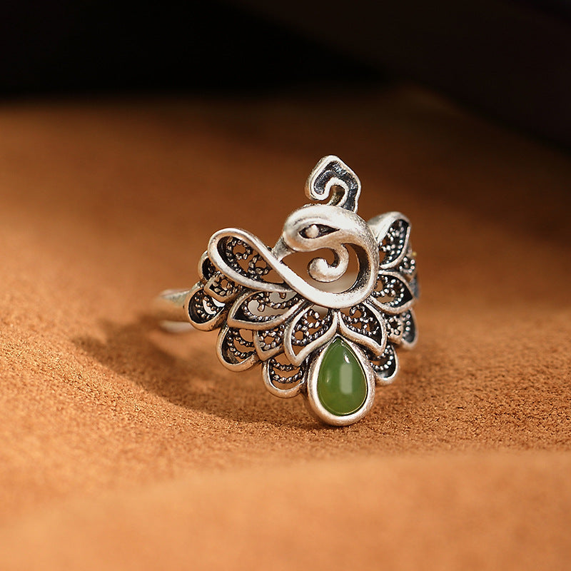 Natural Jade Jasper Phoenix Ring