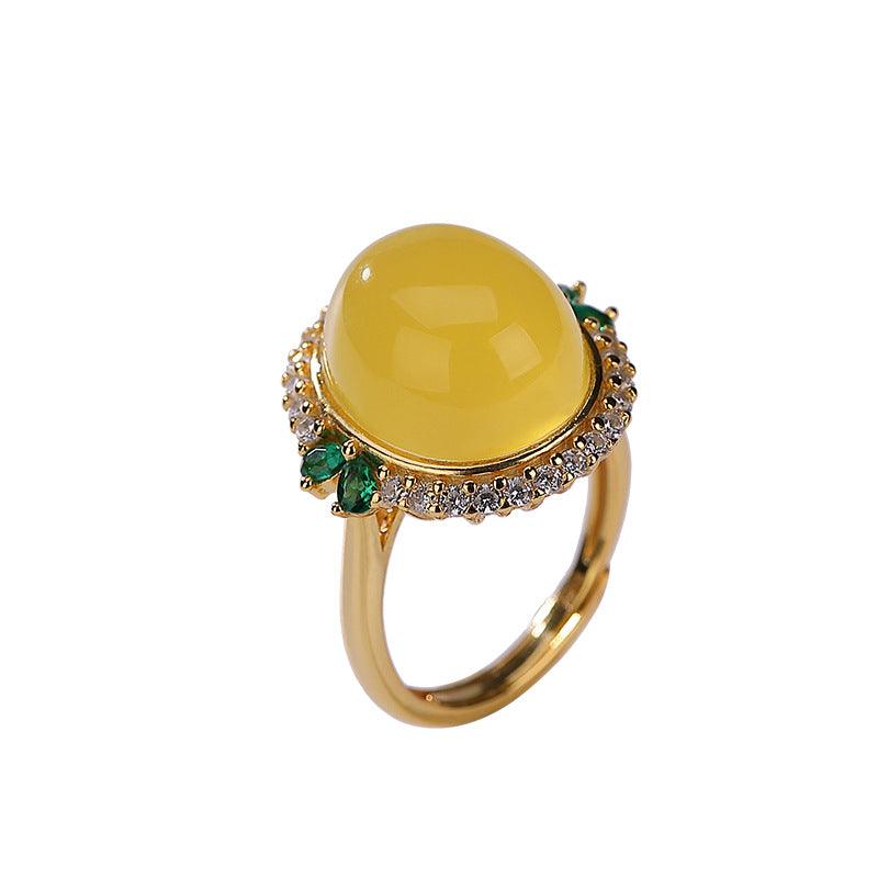 Natural Amber Women's Egg-Shaped Ring - ozlvii