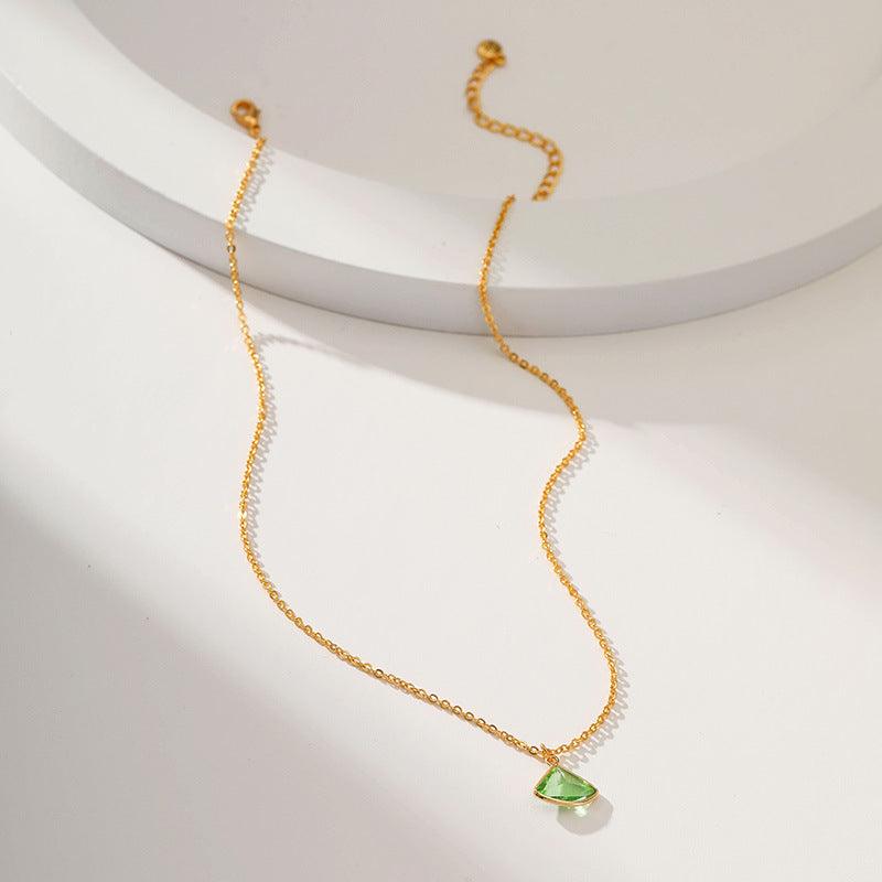 Dainty Green Glass Necklace Sweet - ozlvii