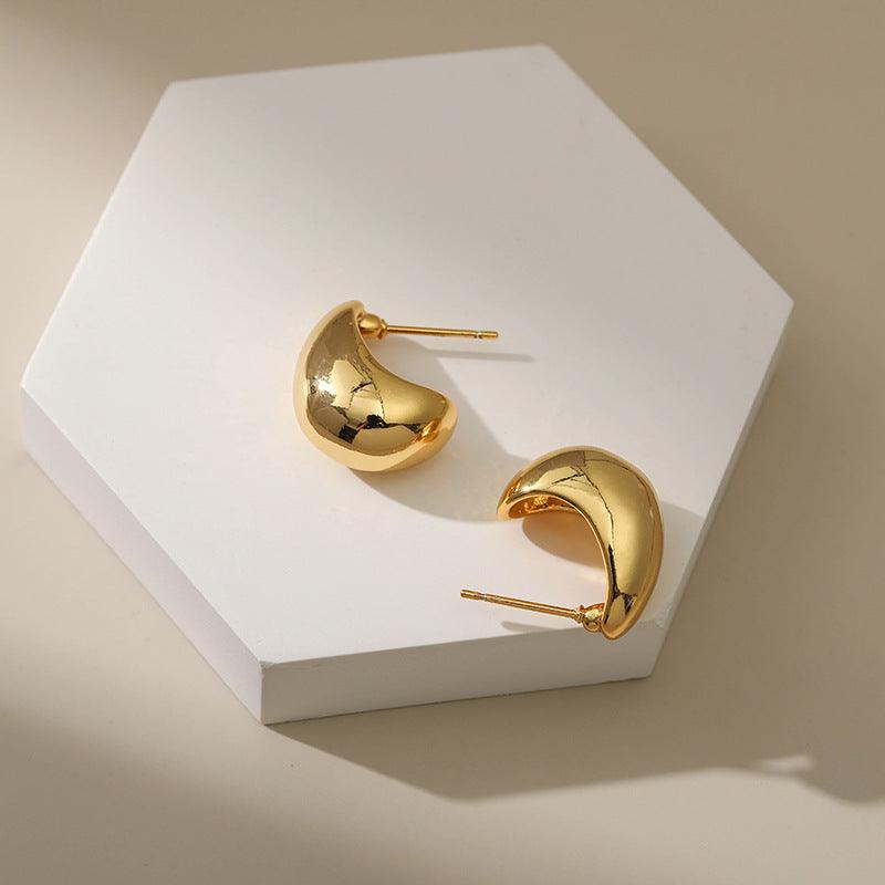 Yellow Gold Dome Huggie Earrings - ozlvii