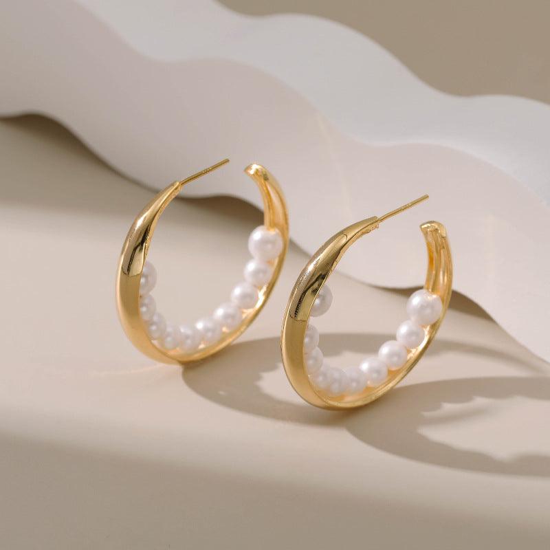 Treasure Gold Pearl Hoop Earrings - ozlvii
