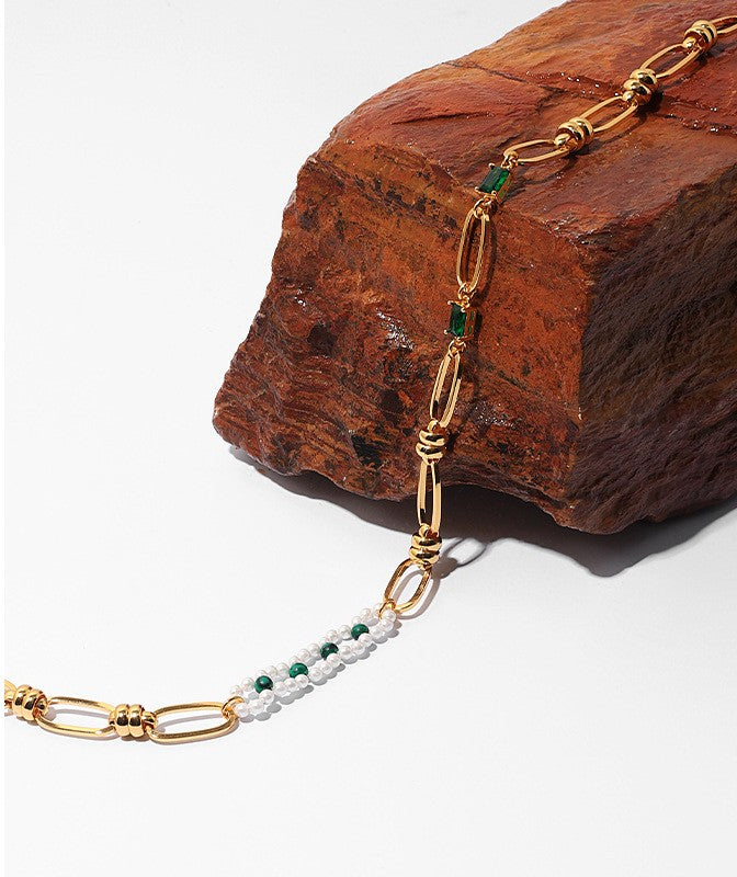 Emerald Zircon Pearl Necklace