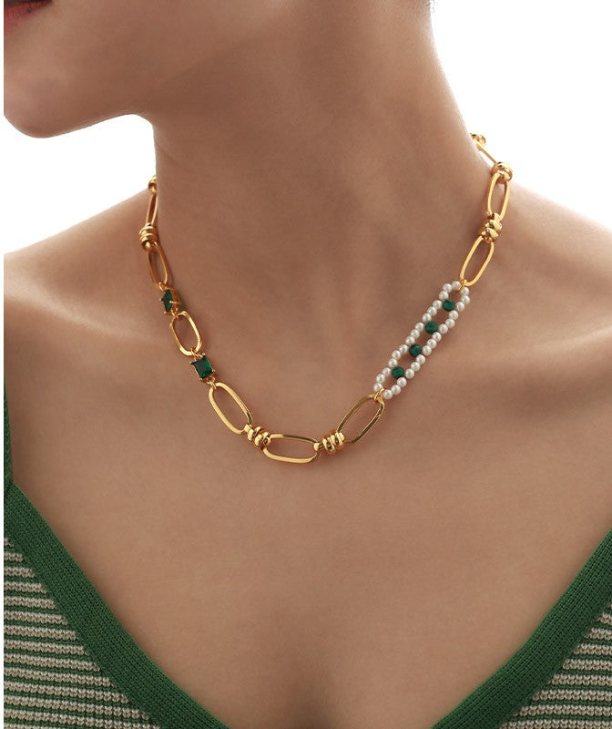 Emerald Zircon Pearl Necklace