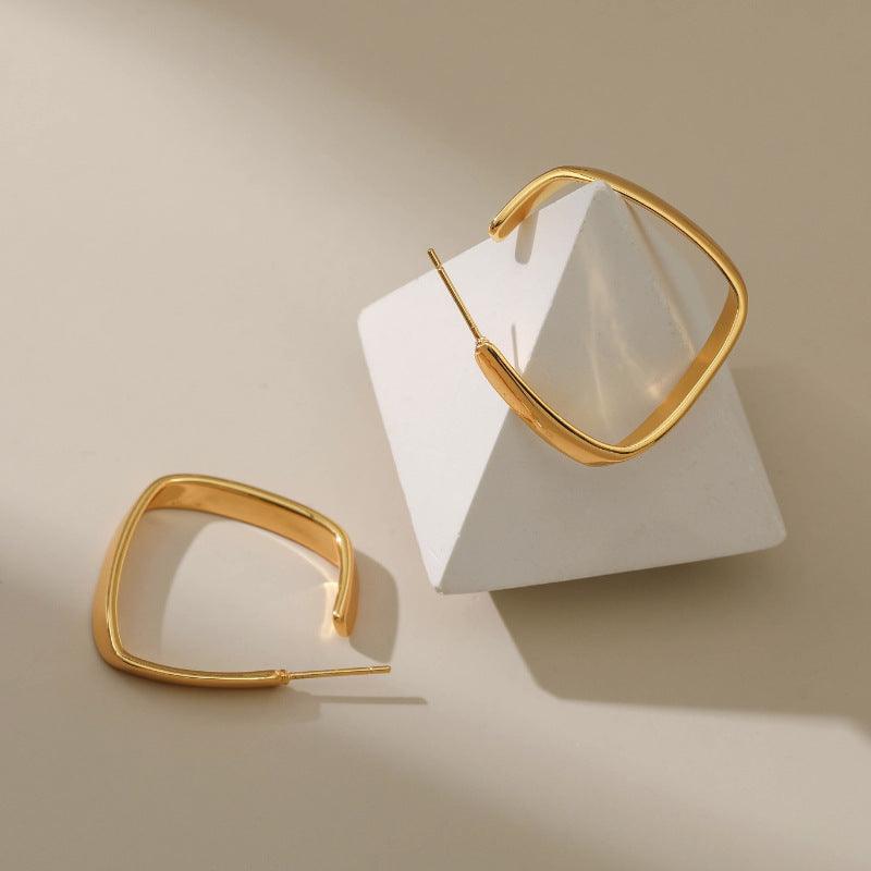 Gold Geometry Hoop Earrings - ozlvii