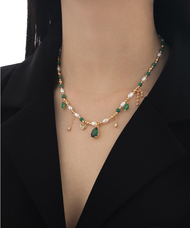 Natural Emerald Pearl Necklace