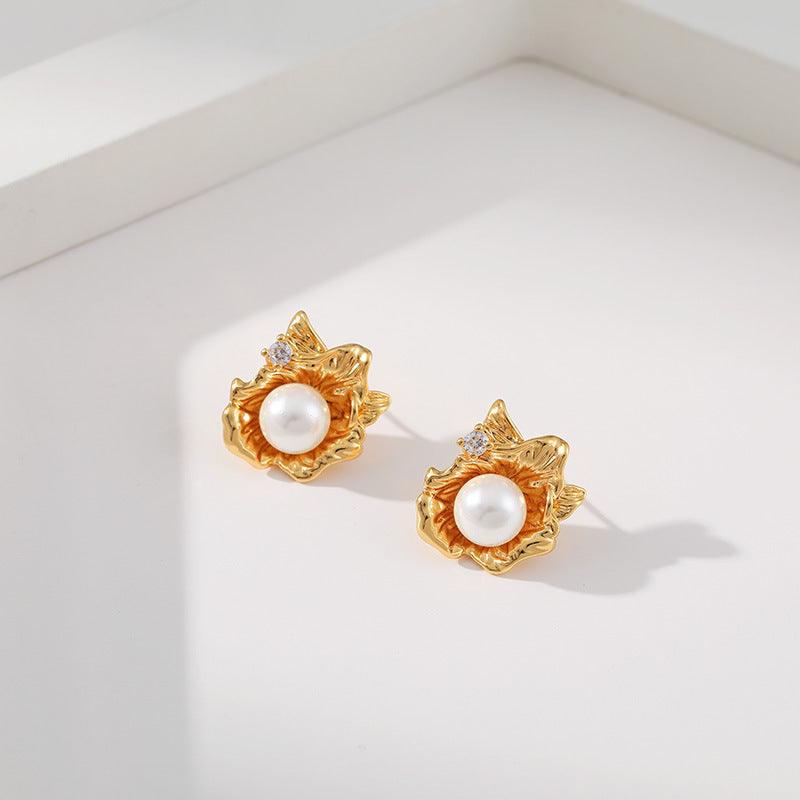 Pearl Floral Stud Earrings - ozlvii