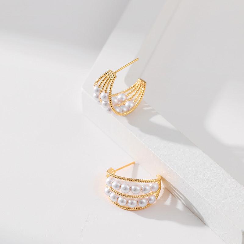 14K Plated Gold Dainty Beaded  Hoop Earrings - ozlvii