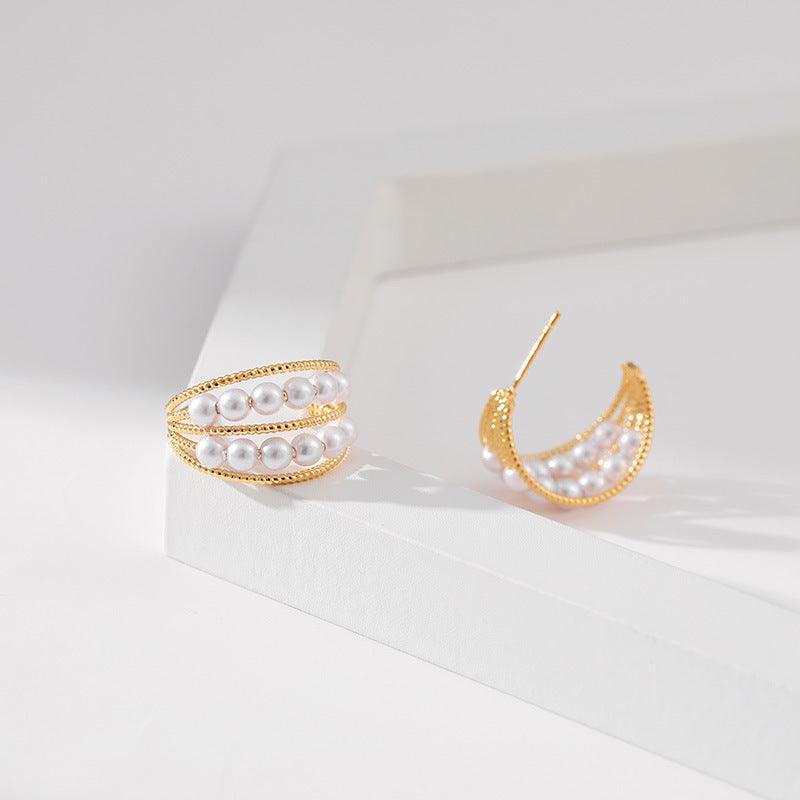 14K Plated Gold Dainty Beaded  Hoop Earrings - ozlvii