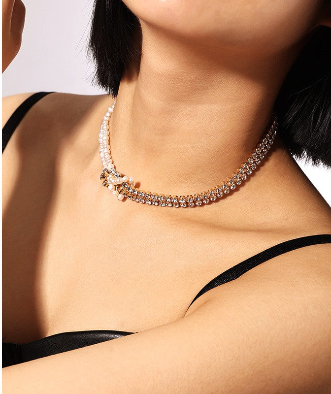 Pearl and Zircon Chain Necklace