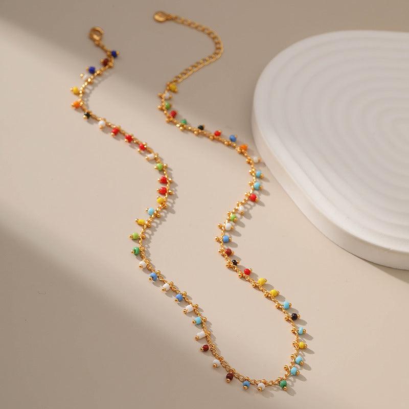 Fashion Simple Colorful Round Beads 18K Necklace - ozlvii